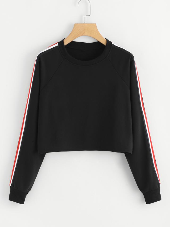 Shein Stripe Tape Detail Crop Pullover