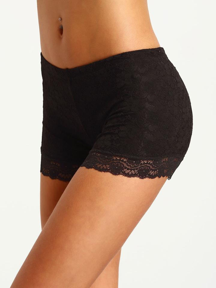 Shein Black Hollow Lace Slim Shorts