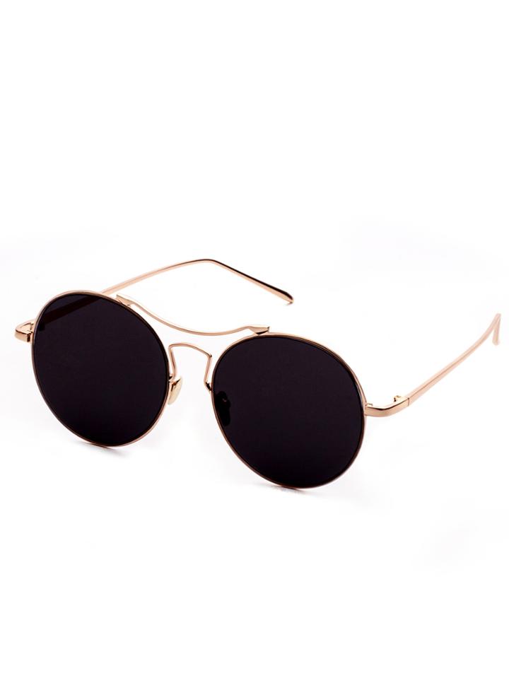 Shein Gold Frame Double Bridge Black Lens Sunglasses