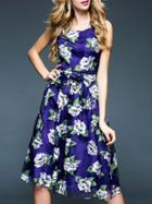Shein Purple Bow Gauze Print A-line Dress