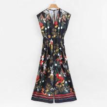 Shein Foliage Print Surplice Neckline Wide Leg Jumpsuit