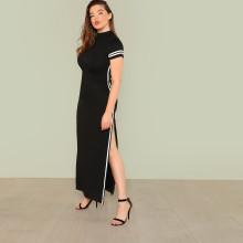 Shein Plus Contrast Striped Slit Side Dress