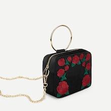 Shein Rose Embroidery Satchel Bag With Ring Handle