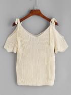 Shein Beige Cold Shoulder Scallop Knit T-shirt