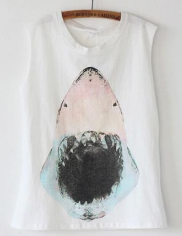 Shein White Sleeveless Shark Print Vest