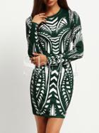 Shein Green Crew Neck Tribal Print Sheath Dress