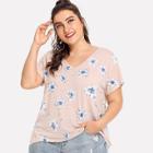 Shein Plus V-neck Floral T-shirt