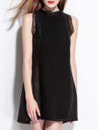 Shein Black Pleated Pockets Contrast Lace Dress