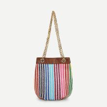 Shein Striped Woven Bucket Chain Bag