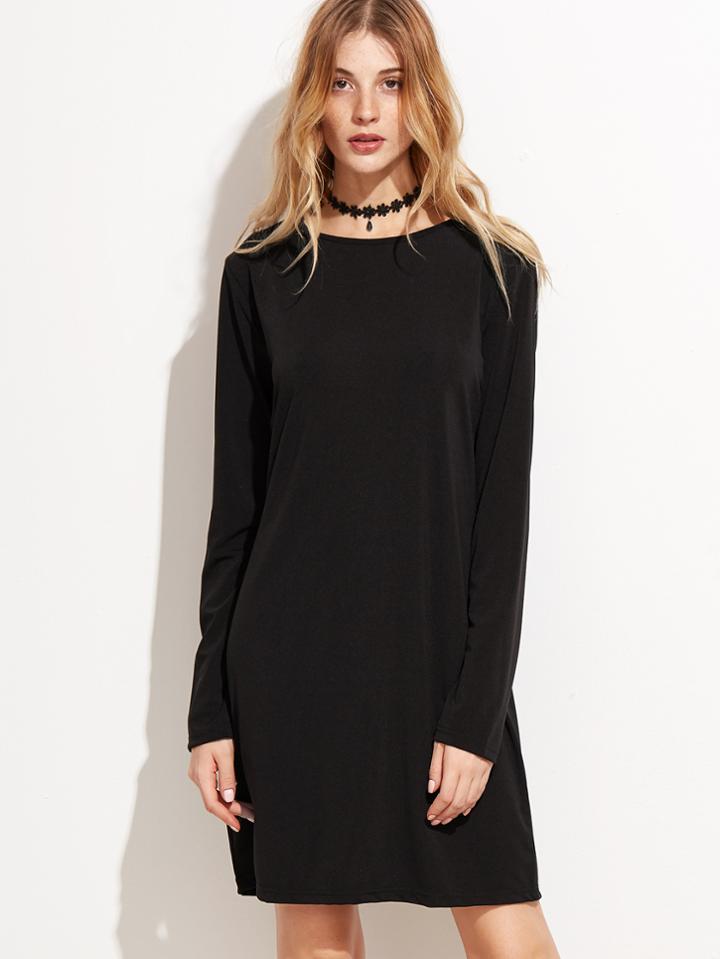 Shein Black Long Sleeve Basic Tee Dress