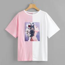 Shein Two Tone Figure Tee