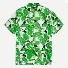 Shein Men Tropical Print Button Front Blouse