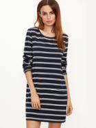 Shein Navy And White Striped Scoop Neck Tee Dress