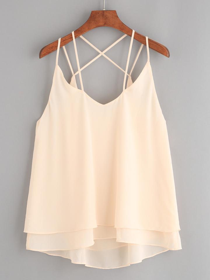 Shein Apricot Strappy Layered Chiffon Cami Top