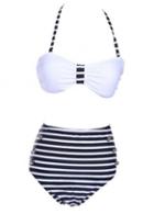 Rosewe Hot Sale White Tops With Stripes Thong Suit Swimwear