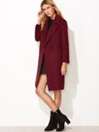 Shein Burgundy Notch Collar Double Breasted Overcoat
