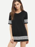 Shein Black Short Sleeve White Print T-shirt