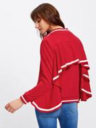 Shein Striped Flounce Trim Jersey Bomber Jacket