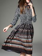 Shein Black Lapel Print A-line Dress