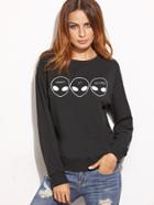 Shein Black Alien Print Drop Shoulder Sweatshirt