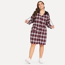 Shein Plus Plaid Hooded Shirt Dress