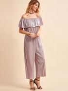 Shein Flounce Layered Neckline Wide Leg Pleated Blouson Jumpsuit