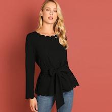 Shein Scallop Trim Belted Top