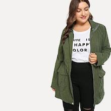Shein Plus Zip-up Drawstring Waist Coat