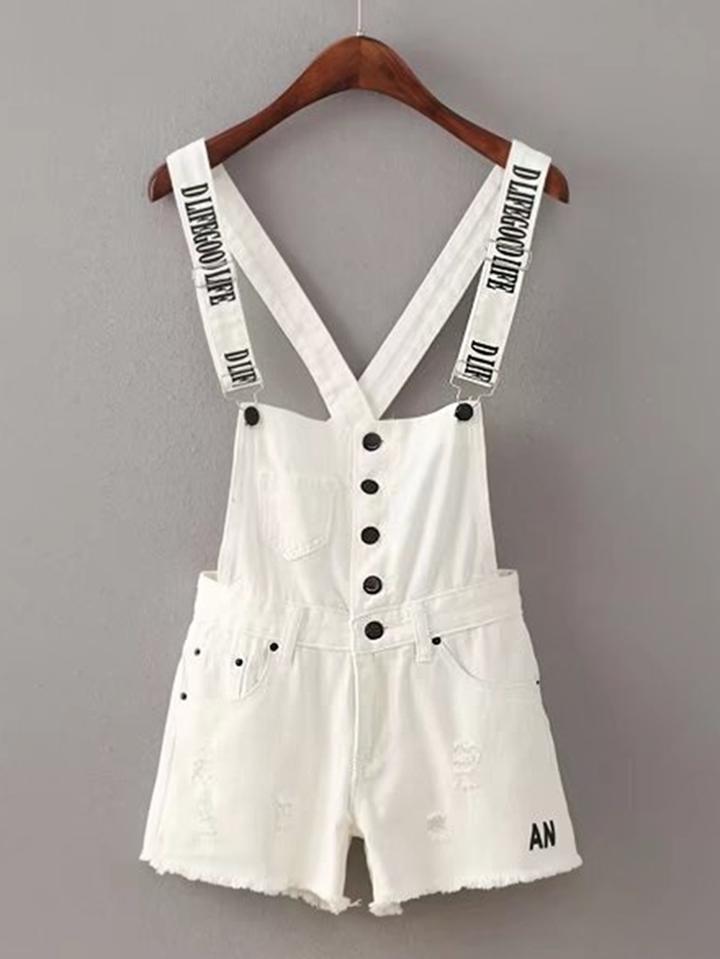 Shein Criss Cross Back Raw Hem Denim Overall Shorts