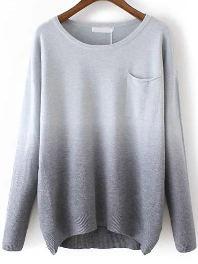 Shein Grey Dip Hem Ombre Pocket Sweater
