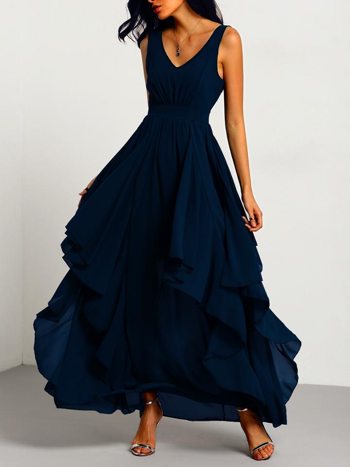 Shein V Neckline Layered Maxi Chiffon Dress