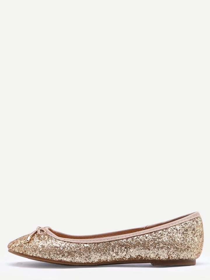 Shein Bow Tie Glitter Ballet Flats - Light Gold