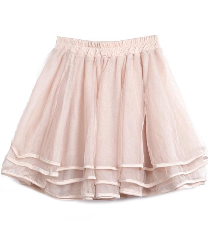 Shein Apricot Elastic Waist Cascading Ruffle Lace Skirt