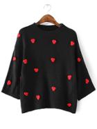 Shein Black Flower Embellished Drop Shoulder Sweater