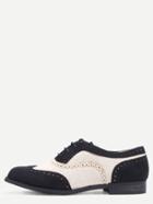 Shein Contrast Faux Suede Oxford Flats - Black