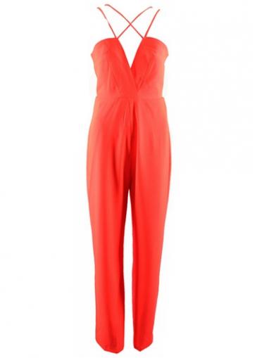 Rosewe Spaghetti Strap Zip Closure Orange Jumpsuit