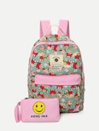 Shein Bear Print Backpacks Bag With Clutch