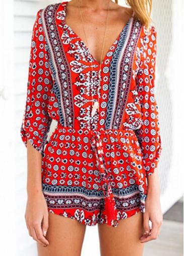 Rosewe Tribal Print Three Quarter Sleeve Romper
