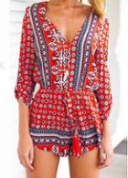 Rosewe Tribal Print Three Quarter Sleeve Romper