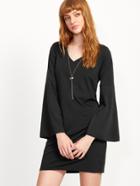 Shein Black V Neck Bell Sleeve Shift Dress