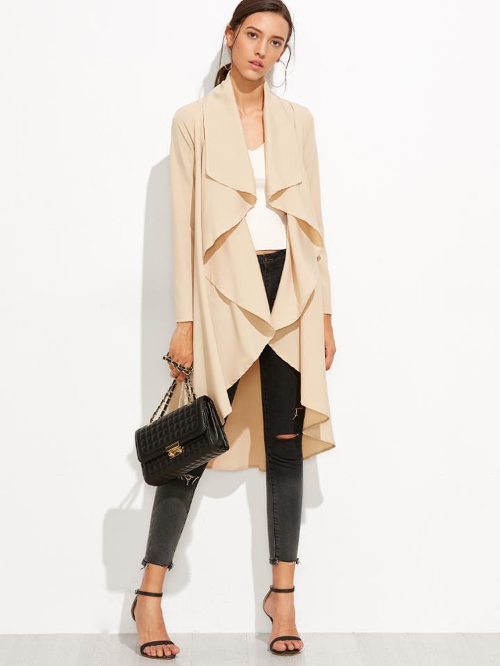 Shein Apricot Drape Front Dip Hem Coat