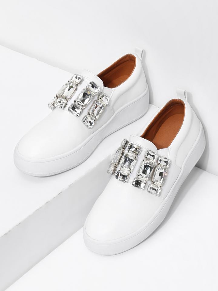 Shein Rhinestone Decorated Pu Sneakers