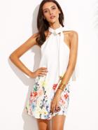 Shein Floral Print Halter Neck Backless Sleeveless Shift Dress