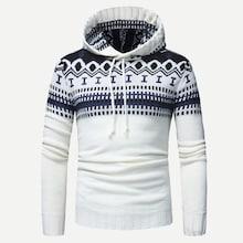 Shein Men Geometric Pattern Jacquard Hooded Sweater