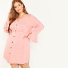 Shein Plus Bell Sleeve Button Through Dress