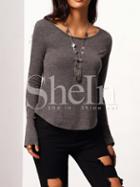 Shein Grey Bell Sleeve Cut Out Back T-shirt
