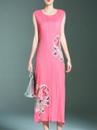 Shein Pink Pleated Elastic Flowers Print Dresss