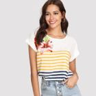 Shein Contrast Striped Floral Print Tee