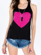 Shein Black Scoop Neck Heart Print Tank Top