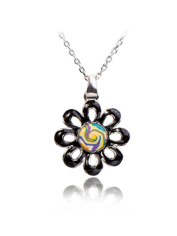 Shein Oil Pattern Flower Pendant Necklace